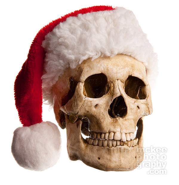 The Skull of an Elf wearing a Santa Hat