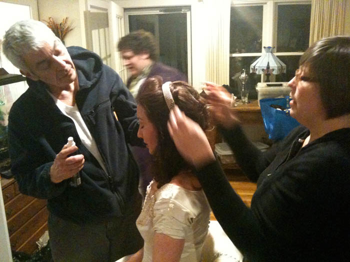 Troy working the hair scene with Maureen