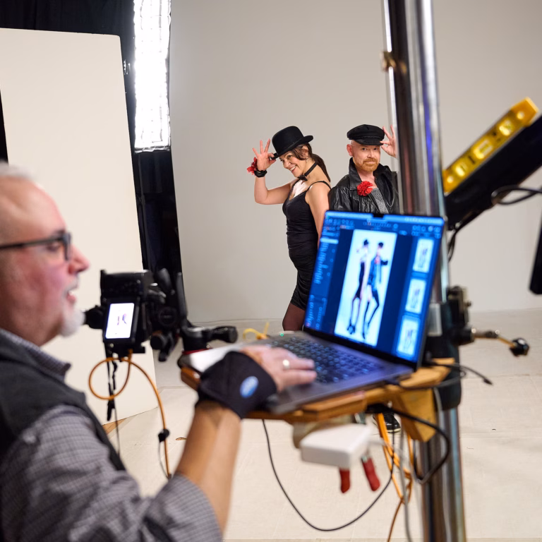 Melinda Mogel and Matty Finn, behind the scenes on the brand photos for The Prom at The Footlight Club